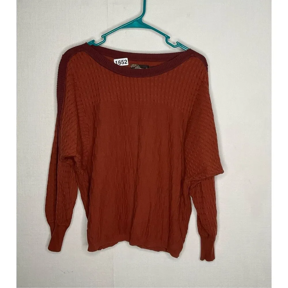 Prana WOMENS Medium Rust Organic Cotton Crew Neck Cable Knit Sweater Sustainable